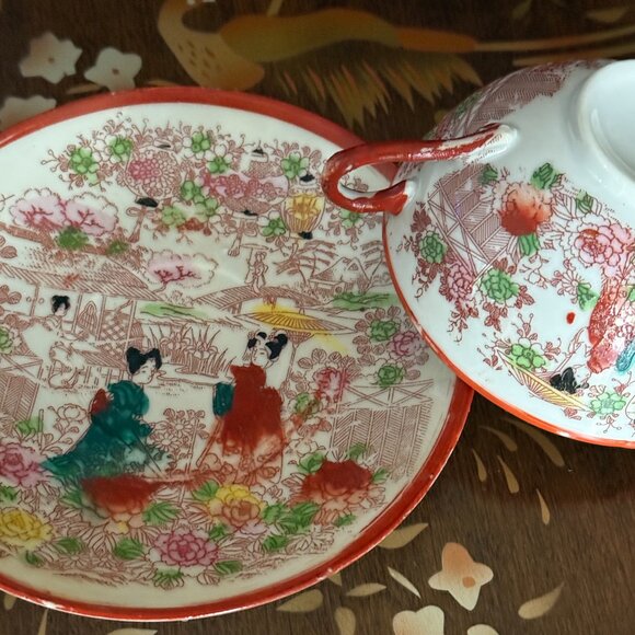 Vintage Japanese Porcelain Tea Cup and Saucer Set | Hand-Painted Oriental Floral - Picture 4 of 4